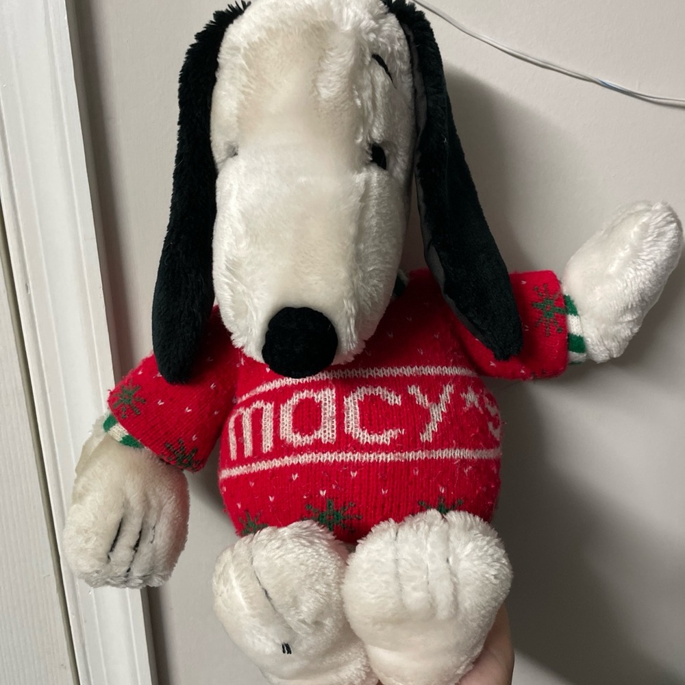 Vintage Peanuts Snoopy Plush with Festive Red and Green Sweater